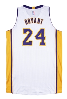 2014-15 Kobe Bryant Game Used Home Los Angeles Lakers White Alternate Jersey Photo Matched to 2 Games (Sports Investors Authentication)